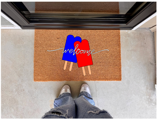 Red & Blue Welcome Popsicles Doormat